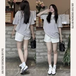 Quần Short Jean Nữ Form Suông Lưng Cao Co Giãn AN TÂY #7451– Quần Bò Ngắn Che Khuyết Điểm Trắng/Xanh 1