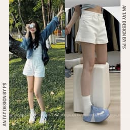 Quần Short Jean Nữ Form Suông Lưng Cao Co Giãn AN TÂY #7451– Quần Bò Ngắn Che Khuyết Điểm Trắng/Xanh 4