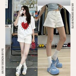 Quần Short Jean Nữ Form Suông Lưng Cao Co Giãn AN TÂY #7451– Quần Bò Ngắn Che Khuyết Điểm Trắng/Xanh 5
