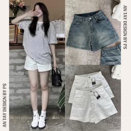 Quần Short Jean Nữ Form Suông Lưng Cao Co Giãn AN TÂY #7451– Quần Bò Ngắn Che Khuyết Điểm Trắng/Xanh 6