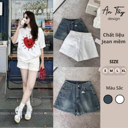 Quần Short Jean Nữ Form Suông Lưng Cao Co Giãn AN TÂY #7451– Quần Bò Ngắn Che Khuyết Điểm Trắng/Xanh 2