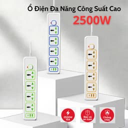Ổ cắm điện đa năng cao cấp 2500W, 2 cổng USB, chống giật an toàn  4.8  1,8 5