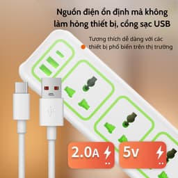 Ổ cắm điện đa năng cao cấp 2500W, 2 cổng USB, chống giật an toàn  4.8  1,8 6
