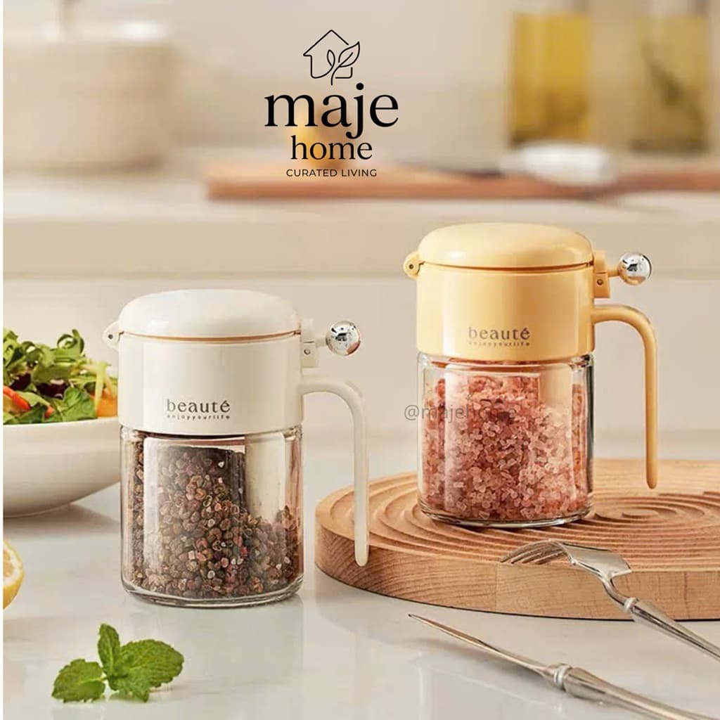 Hũ đựng gia vị thuỷ tinh kèm thìa. Hũ đựng muối, đường, tiêu cao cấp có tay cầm tiện lợi - Majehome