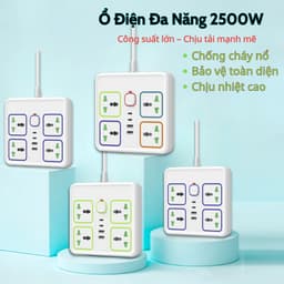 Ổ cắm điện đa năng cao cấp 2500W, Dây dài cổng USB, chống giật an toàn tiện lợi 2