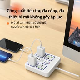 Ổ cắm điện đa năng cao cấp 2500W, Dây dài cổng USB, chống giật an toàn tiện lợi 4