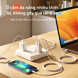 Ổ cắm điện đa năng cao cấp 2500W, Dây dài cổng USB, chống giật an toàn tiện lợi 5