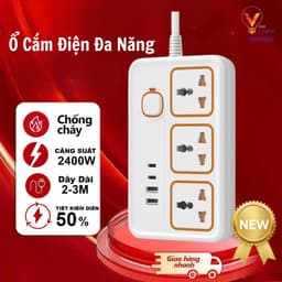 Ổ cắm điện đa năng thông minh 2500W, cổng USB, Type-C dây dài chống giật an toàn 1