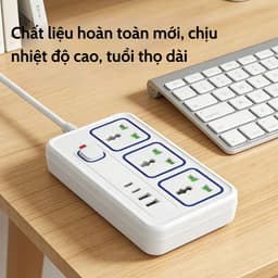 Ổ cắm điện đa năng thông minh 2500W, cổng USB, Type-C dây dài chống giật an toàn 3