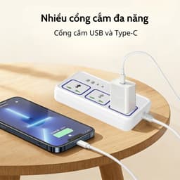 Ổ cắm điện đa năng thông minh 2500W, cổng USB, Type-C dây dài chống giật an toàn 4