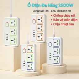 Ổ cắm điện đa năng thông minh 2500W, cổng USB, Type-C dây dài chống giật an toàn 6
