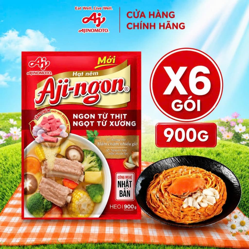 Chính Hảng Full VAT Combo 6 Gói Hạt nêm heo aji ngon 900g - Combo 6 Gói