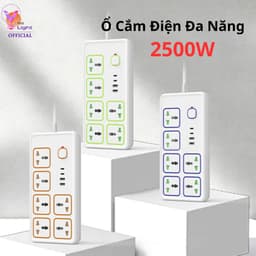 Ổ cắm điện đa năng thông minh cao cấp 2500W, tích hợp cổng USB, Type-C chống giật an toàn 1