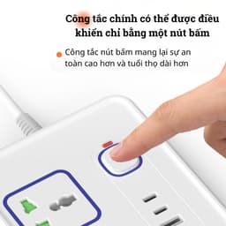 Ổ cắm điện đa năng thông minh cao cấp 2500W, tích hợp cổng USB, Type-C chống giật an toàn 3