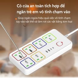 Ổ cắm điện đa năng thông minh cao cấp 2500W, tích hợp cổng USB, Type-C chống giật an toàn 4