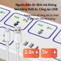 Ổ cắm điện đa năng thông minh cao cấp 2500W, tích hợp cổng USB, Type-C chống giật an toàn 5
