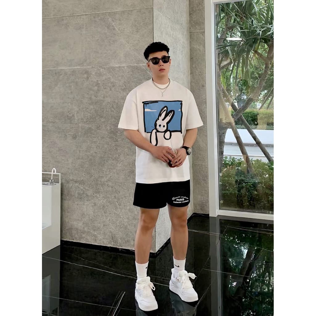 Áo Thun Nam Nữ White Rabbit Form Rộng Vải Cotton 2c Dày Dặn