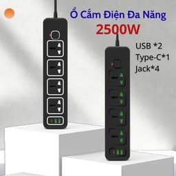 Ổ Cắm Điện USB Đa Năng Cao Cấp Chống Giật Dây Dài 4m Công suất 2500W, 2 Cổng Cắm USB Có Chốt An Toàn 2