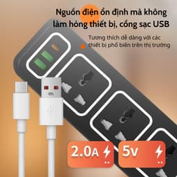 Ổ Cắm Điện USB Đa Năng Cao Cấp Chống Giật Dây Dài 4m Công suất 2500W, 2 Cổng Cắm USB Có Chốt An Toàn 4
