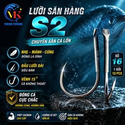 "Lưỡi Săn Hàng ViKing S2 cho Trắm Đen - Mảnh, Nhẹ, Bền, Bén (Vỉ 10C + Cao Su Ôm Lưỡi Tặng Kèm)" 1