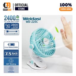 Quạt Sạc Mini WEIDASI WD-225 2400mAh pin rời, Quạt Kẹp Bàn, Kẹp Nôi, Xe Đẩy, Xoay 360°, Sạc USB Tiện Lợi 3
