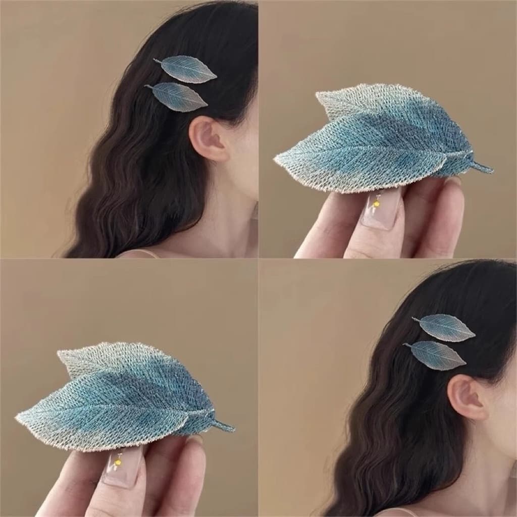 Kẹp Tóc Hình Lá Thêu Ren Màu Gradient Cao Cấp - Kẹp Tóc Nữ Phong Cách Tiểu Thư Thanh Lịch