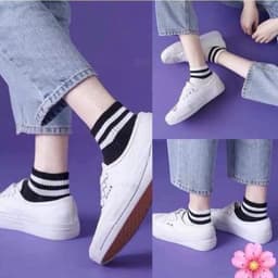 SET 10 ĐÔI TẤT CỔ NGẮN CỦA NỮ KẺ SỌC HÀN QUỐC màu đen 2