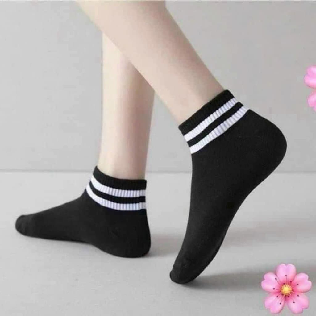 SET 10 ĐÔI TẤT CỔ NGẮN CỦA NỮ KẺ SỌC HÀN QUỐC màu đen