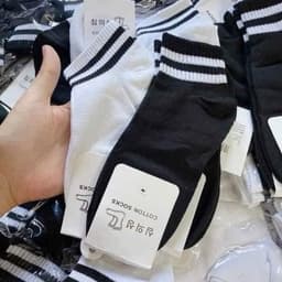 SET 10 ĐÔI TẤT CỔ NGẮN CỦA NỮ KẺ SỌC HÀN QUỐC màu đen 3