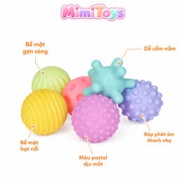 Bộ Bóng Xúc Giác Mềm Cho Bé MimiToys - Bóng Có Còi Phát Âm Thanh Rèn Cầm Nắm Phát Triển Giác Quan 4