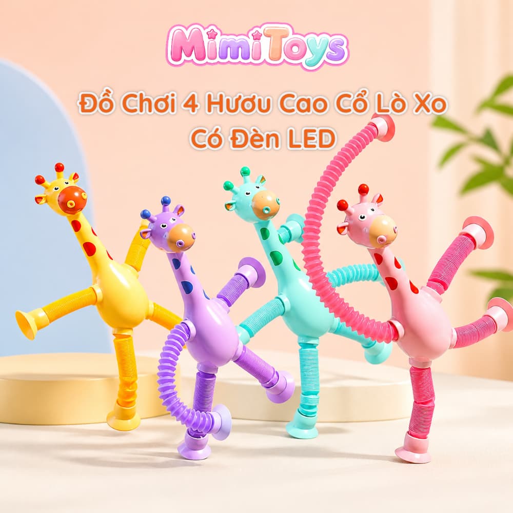 Set 4 Hươu Cao Cổ Lò Xo MimiToys Có Đèn LED - Đồ Chơi Kéo Giãn Vui Nhộn Cho Bé