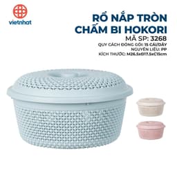 Rổ nắp tròn bi Hokori - Việt Nhật | Rổ nhựa đựng quần áo bé, đồ gia dụng tiện dụng, có nắp 1