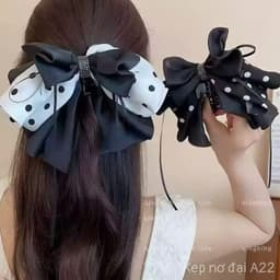 Kẹp tóc nơ chấm bi đen trắng đuôi dài - phong cách Hàn Quốc thanh lịch, sang chảnh dễ phối đồ - Phụ kiện Vân Lee - MS039 2