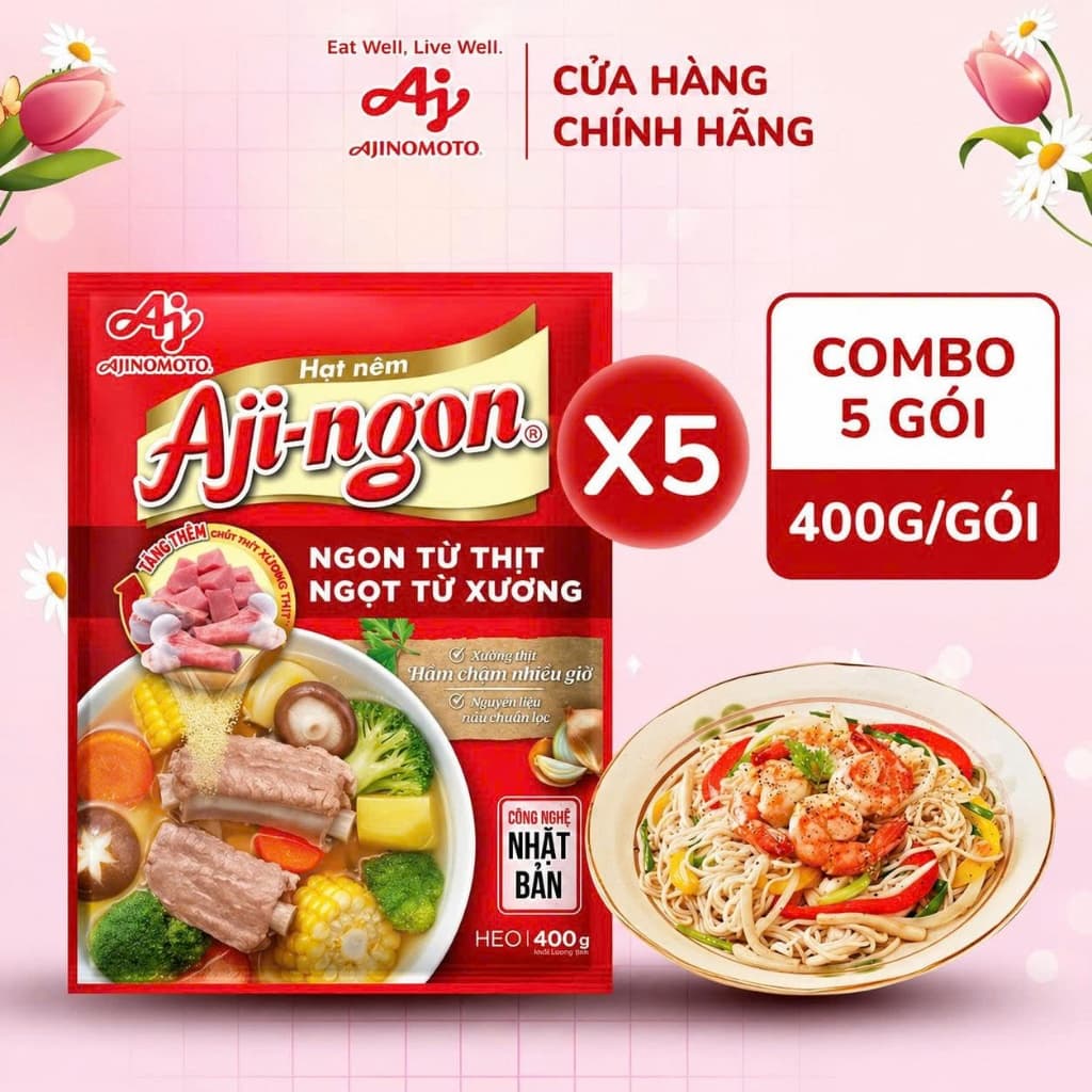 CHÍNH HÃNG FULL VAT Combo 5 gói Hạt Nêm Aji-ngon gói 400G