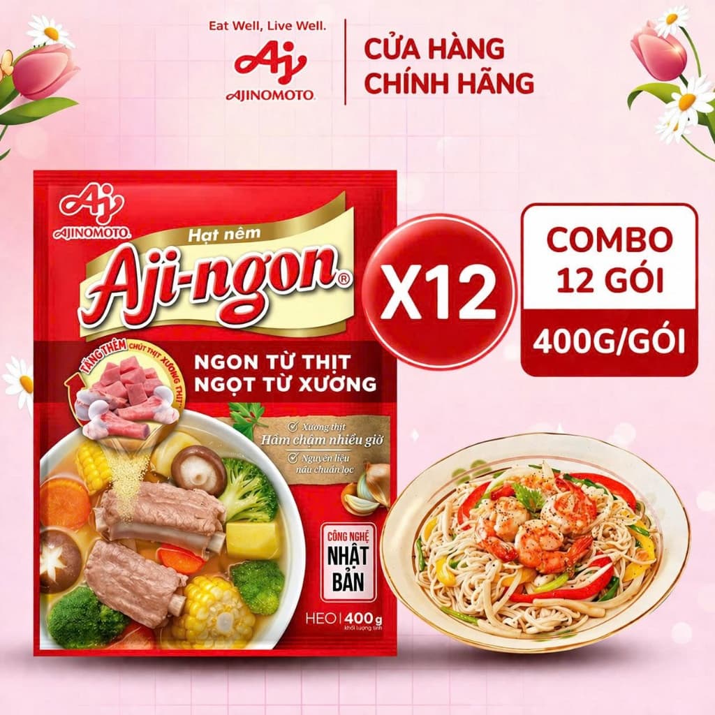 CHÍNH HÃNG FULL VAT Combo 12 gói Hạt Nêm Aji-ngon gói 400G