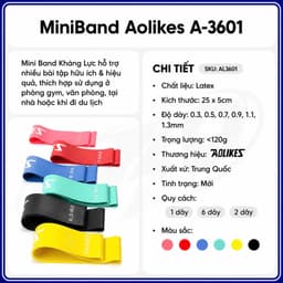 Dây Mini Band Cao Su Kháng Lực Aolikes A-3601 | Dây Miniband Tập Mông Đùi, Bộ 6 Dây Tặng Kèm Túi 2