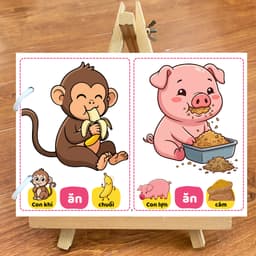 Thẻ phát triển kỹ năng giao tiếp EVON - Giúp Bé Tập Nói Sớm -"Các Con Vật Ăn Gì?" 8