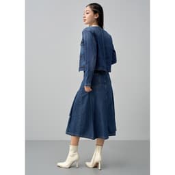 [ẨN] Chân váy xòe chữ A dài qua gối GENVIET JEANS vải denim cạp cao năng động che bụng tôn dáng 9097 5