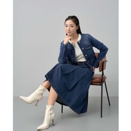 [ẨN] Chân váy xòe chữ A dài qua gối GENVIET JEANS vải denim cạp cao năng động che bụng tôn dáng 9097 4