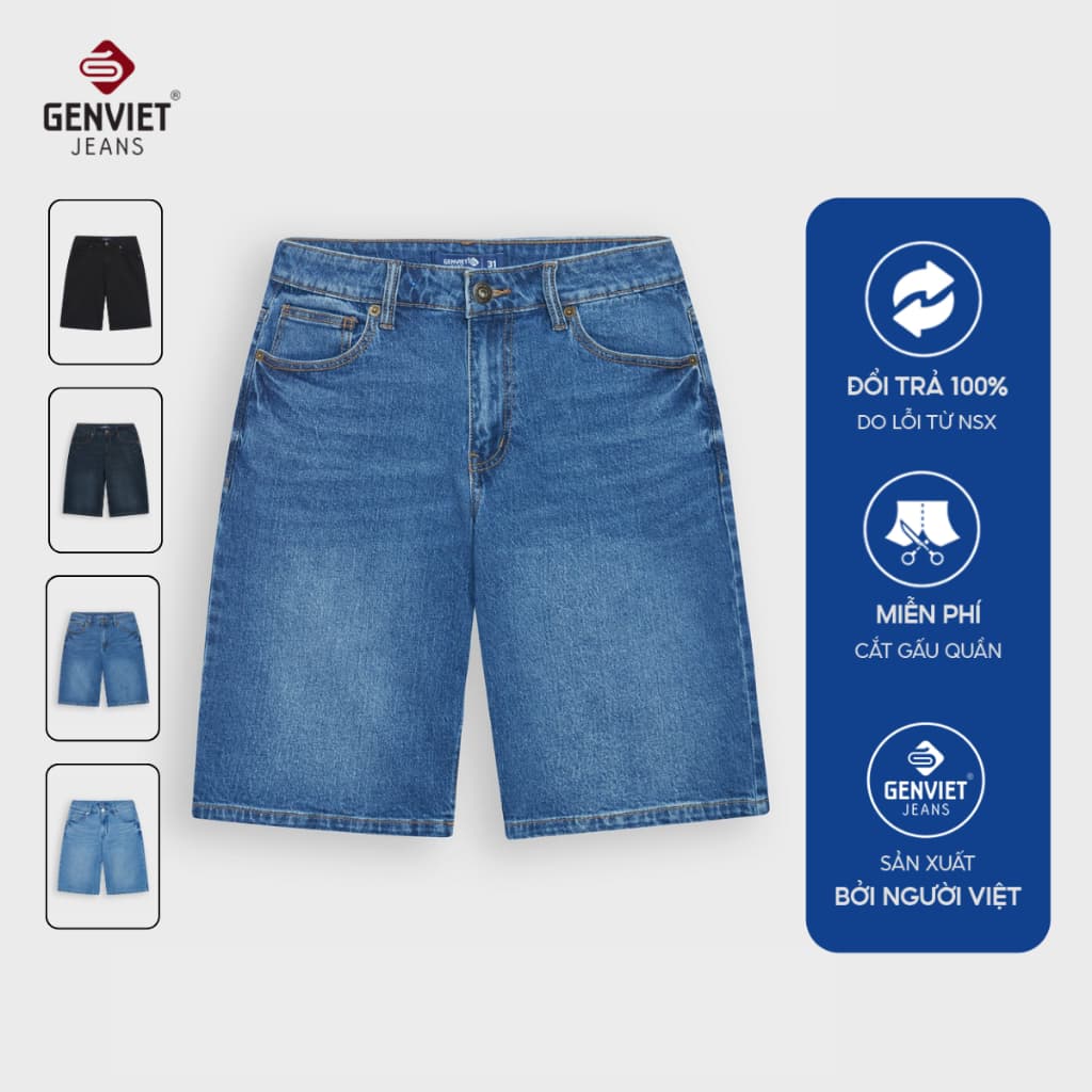 [DEAL MỞ BÁN] Quần short ngố jeans nam dáng suông vừa GENVIET JEANS dày dặn đứng form tôn dáng dễ phối đồ 8984