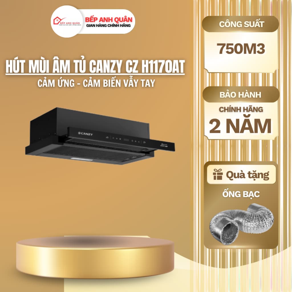 Hút mùi nhà bếp Canzy H1170AT, Hút mùi âm tủ , Inverter, Cảm biến vẫy tay, BH 2 năm