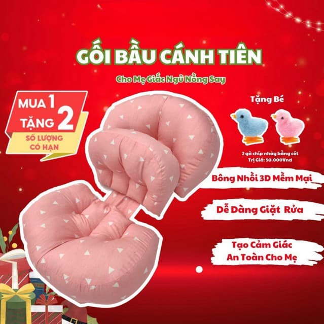 Gối bà bầu cánh tiên kèm gối phụ kê đỡ bụng, tựa lưng cho mẹ bầu gối bầu cánh tiên sợi catton bông 3D chống lụt xún