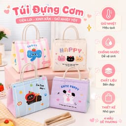 Túi Đựng Cơm Giữ Nhiệt Canvas Dễ Thương Có Quai Xách, Túi Đựng Cơm Văn Phòng, Đi Học, Picnic 2