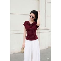 Áo Thun Nữ Công Sở Ngắn Tay Cổ Đổ Nhún Eo Chất Liệu Cotton Nhật Co Giãn 4 Chiều Mềm Mát Tôn Dáng Evalover 3