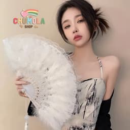 Quạt lông vũ ren nhiều màu phụ kiện chụp ảnh phong cách lolita gothic sang chảnh 1