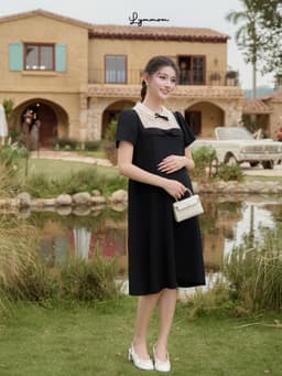 Váy bầu xinh sang chảnh Lymmom phối ren mềm, Váy đầm bầu công sở sang trọng tiểu thư VB204 11