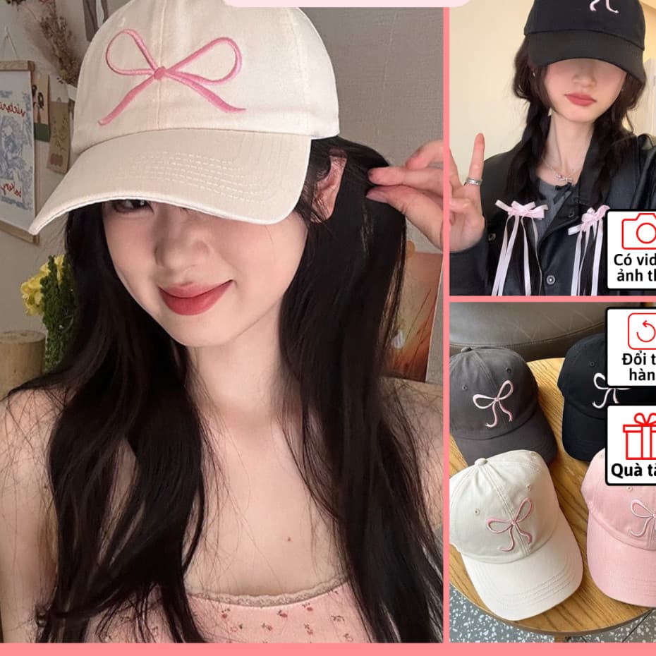 Mũ lưỡi trai unisex nón bóng chày nam nữ thêu nơ phong cách Hàn Quốc Sollle STCB