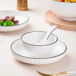 Bát đĩa bát tràng 19 chi tiết họa tiết Trắng Viền Đen, Set tô chén dĩa sứ ăn cơm gia đình hàng nhập khẩu cao cấp 4
