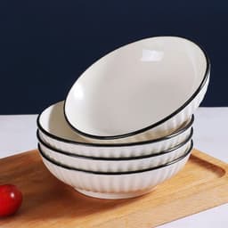 Bát đĩa bát tràng 19 chi tiết họa tiết Trắng Viền Đen, Set tô chén dĩa sứ ăn cơm gia đình hàng nhập khẩu cao cấp 3