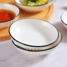 Set Tô Chén Đĩa Sứ Đĩa Cá, Bát Đĩa Đựng Đồ Ăn Tráng Men Cao Cấp Họa Tiết Sọc Trắng Viền Đen 2